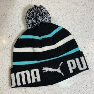 Puma Black Striped Cuffed Knit Beanie Cap Unisex One Size Winter